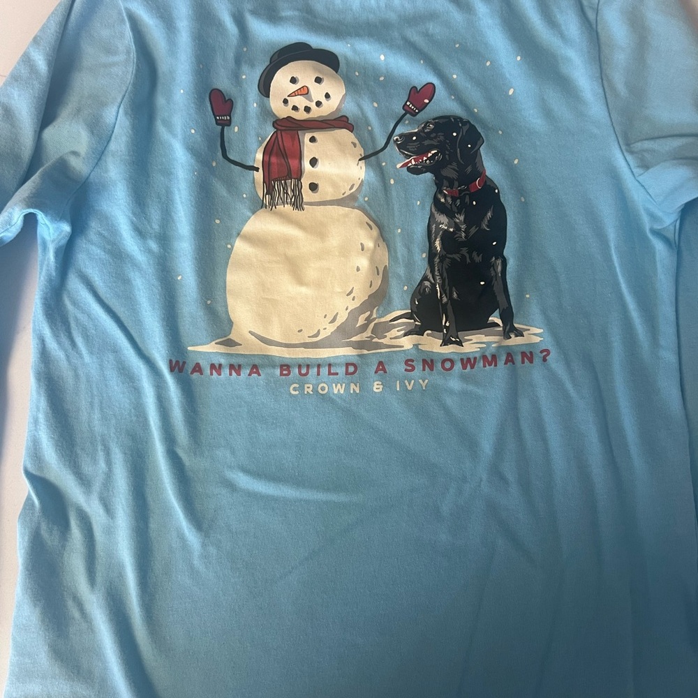 Crown & Ivy boys snowman lab long sleeve Christmas tshirt
